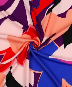 Leichter Viskose Stretch, abstrakte Musterung Rot / Lila / Blau