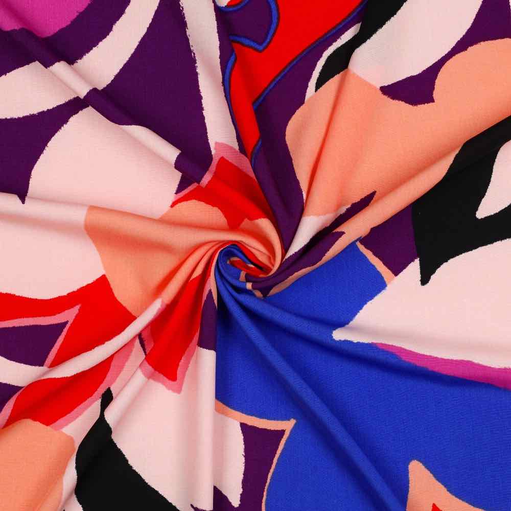Leichter Viskose Stretch, abstrakte Musterung Rot / Lila / Blau – Bild 2