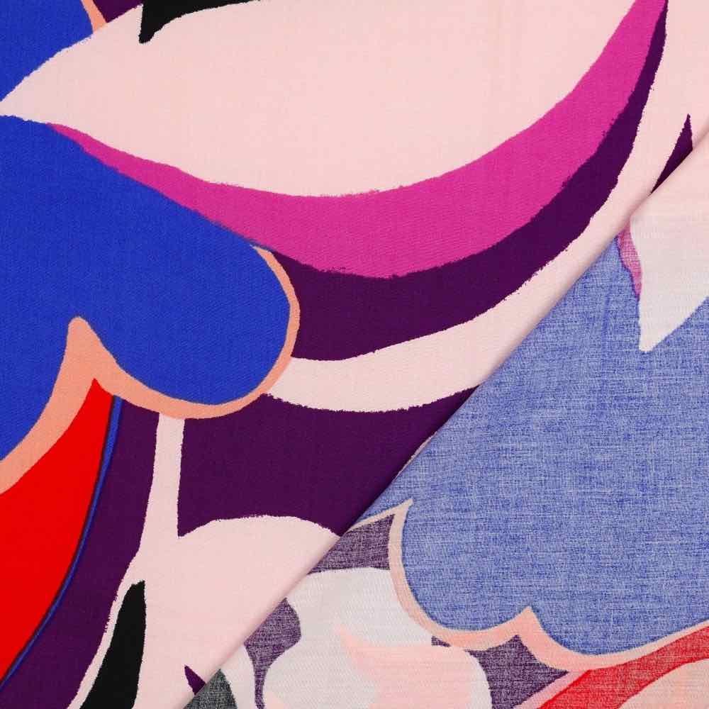 Leichter Viskose Stretch, abstrakte Musterung Rot / Lila / Blau – Bild 3