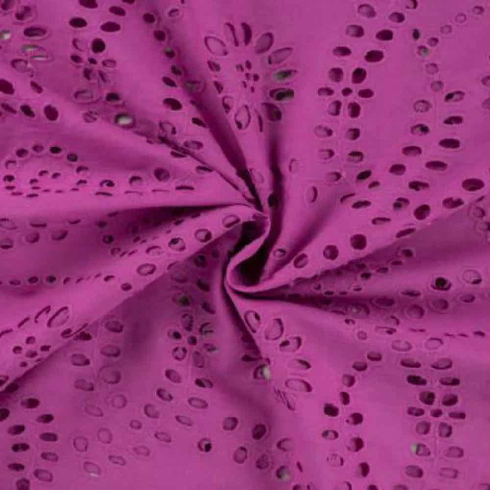 Baumwollstoff mit großer Lochstickerei, unifarben Pink