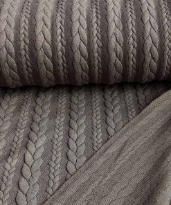 Dehnbarer Strickstoff mit Zopfmuster, Braun