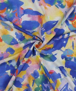 Viskosestoff – Blumen Aquarell Blau Gelb – Abverkauf