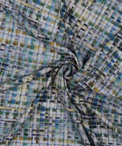 Viskose, Bouclemusterung Blau / Senf / Grün