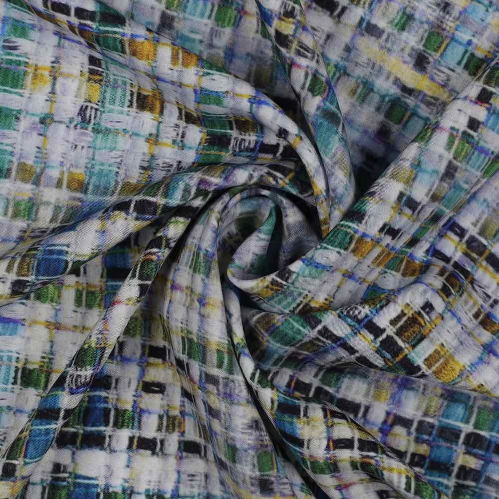 Viskose, Bouclemusterung Blau / Senf / Grün – Bild 3