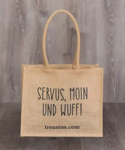 Shopper JUTE „Servus, Moin & Woof“, mit Reißverschluss-Innenfach Lebensmittelgerechte Innenbeschichtung