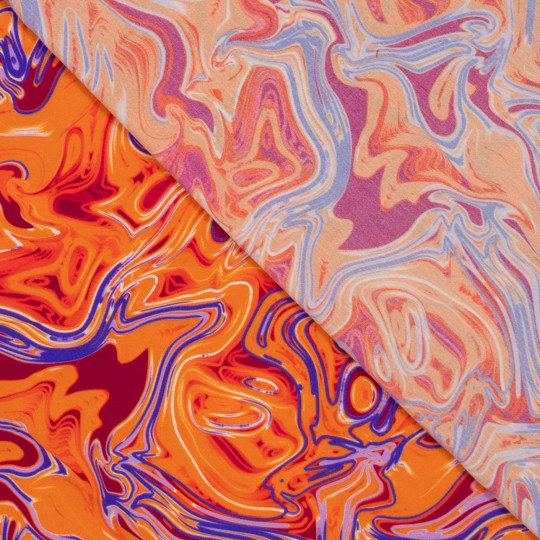 Viskosestoff mit Marmorierung in Orange / Royalblau – Bild 4