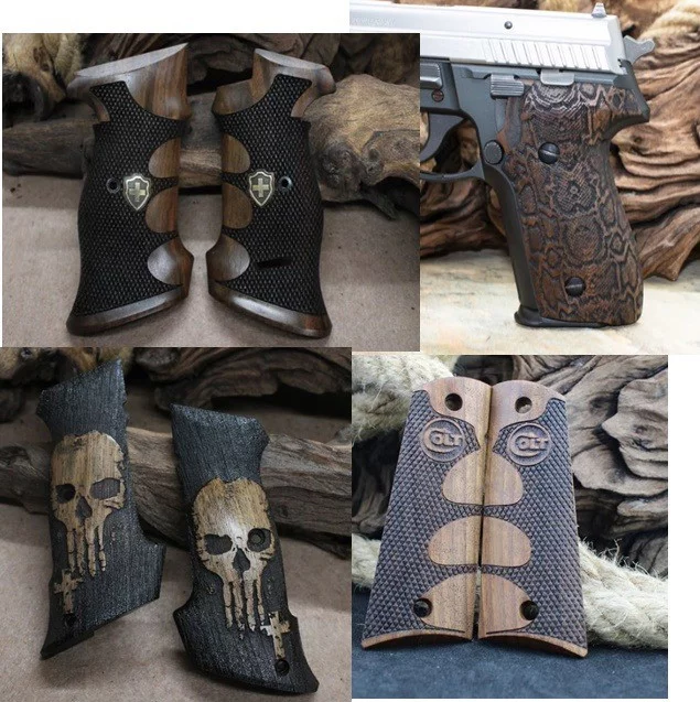 Colt 1911 Holzgriffschale, Ausführung 25, Standard, glatt, rötlich, Nußbaum, Neu – Bild 4