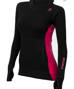 Aclima Warmwool Hood Sweater jet black cerise Merino Wool 200 XL XXL Damen Woman