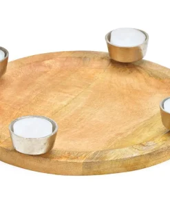 Adventskranz Advent Mangoholz Kerzenhalter Teelicht Holz Metall silber Ø 20 cm