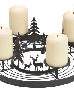 Adventskranz Metall schwarz zum Schmücken mit Wald & Rentieren & 4 Kerzenhalter