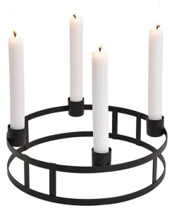 Adventskranz mit Kerzenhalter für Stabkerzen Ringe Metall schwarz 1 Stk Ø 25×8 cm
