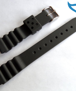 Armband Uhr Gummi schwarz 16 mm Federsteg Schließe glänzend Band Kautschuk Poseidon