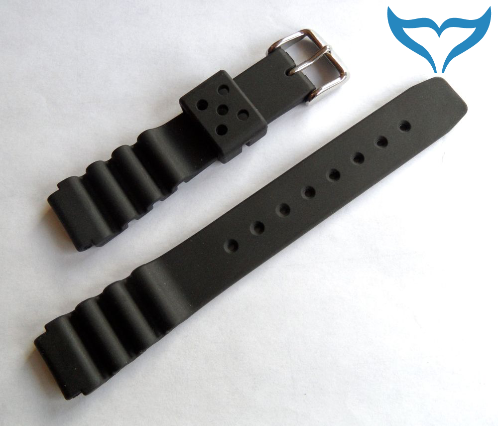 Armband Uhr Gummi schwarz 16 mm Federsteg Schließe glänzend Band Kautschuk Poseidon – Bild 2