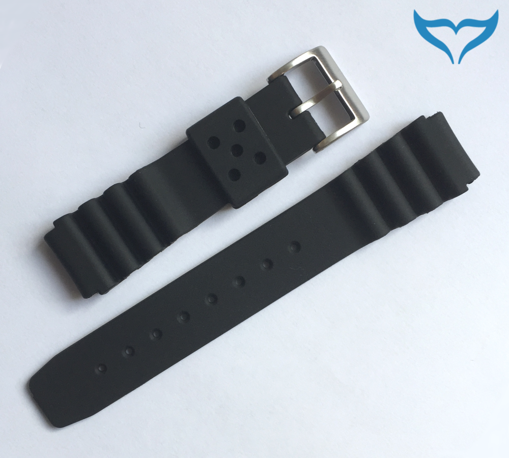 Armband Uhr Gummi schwarz 20 mm Federsteg Schließe matt Band Kautschuk Poseidon – Bild 2