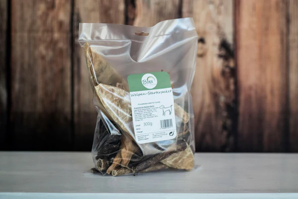 Welpen-Starterpaket: Kälberblasen, Rindersticks, Rinderlungen, Kaninchenohren (verschiedene weichere Snacks) – Bild 3