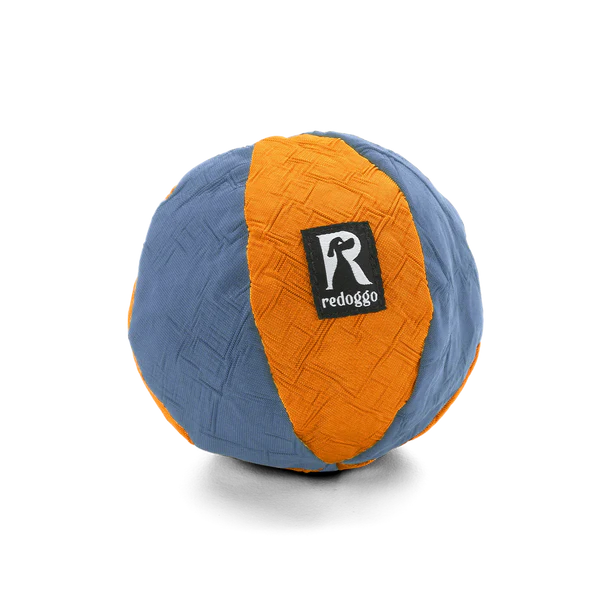 Redoggo, orange/Blau Ball aus upcycling Auto-Airbag-Material, Füllung aus ehemaligen Sitzgurten, OEKO-TEX® zertifiziert, 16cm (groß)