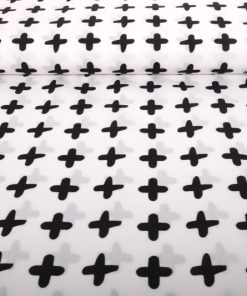 Baumwollstoff, Weiß mit schwarzem + Zeichen