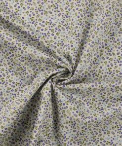 Baumwollstoff, Minimal Print, kleine Blumen Lila auf Ecru – Organic Cotton