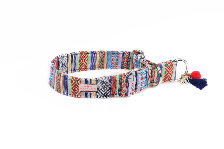 PELLINA Zugstopp Halsband „Boho Blue“, silber, S