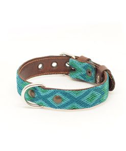 Boho-Leder-Halsband, blau/grün (S)