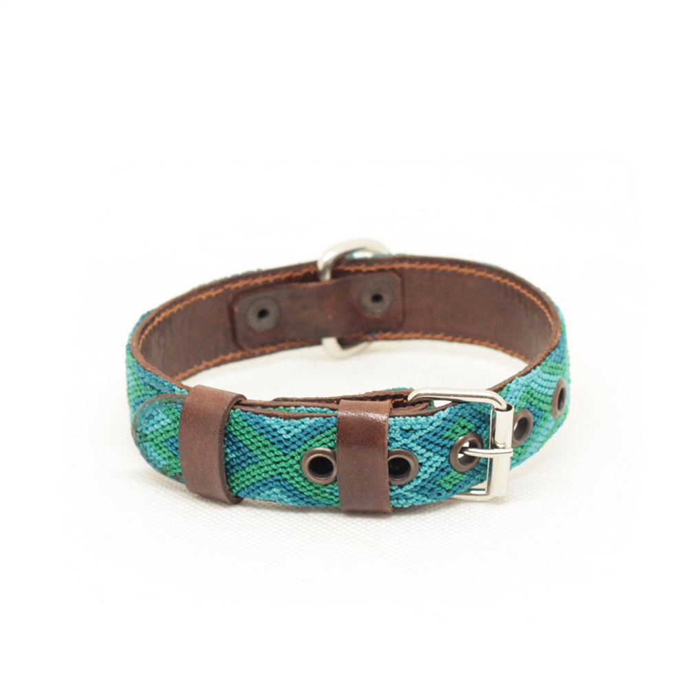 Boho-Leder-Halsband, blau/grün (S) – Bild 3