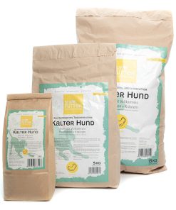 Naturfutter Kalter Hund, Huhn & Reis, kaltgepresstes Trockenfutter hoher Fleischanteil, monoprotein, ohne Getreide & ohne Zucker, produziert mit Strom aus eigener Wasserkraft (100g, 1kg, 15kg)