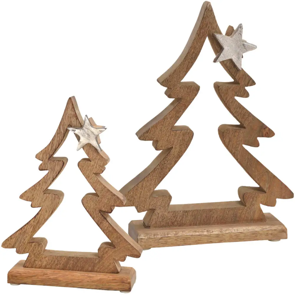 Dekofiguren Tannenbaum Weihnachten Deko Holz & Metall Holzfiguren – 2 Größen – Bild 2