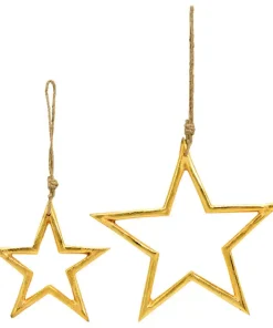 Dekohänger Sterne mit Kordel Weihnachtsschmuck Hängedeko gold Metall 2 Größen