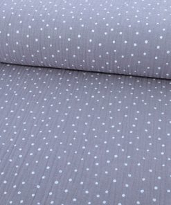 Gauze, Musselin – Double Gauze Grau mit weißen Punkten