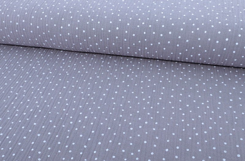 Gauze, Musselin – Double Gauze Grau mit weißen Punkten