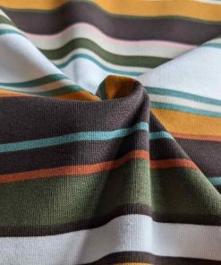 Jersey, bunte Streifen Retro Look Senf Braun Grün