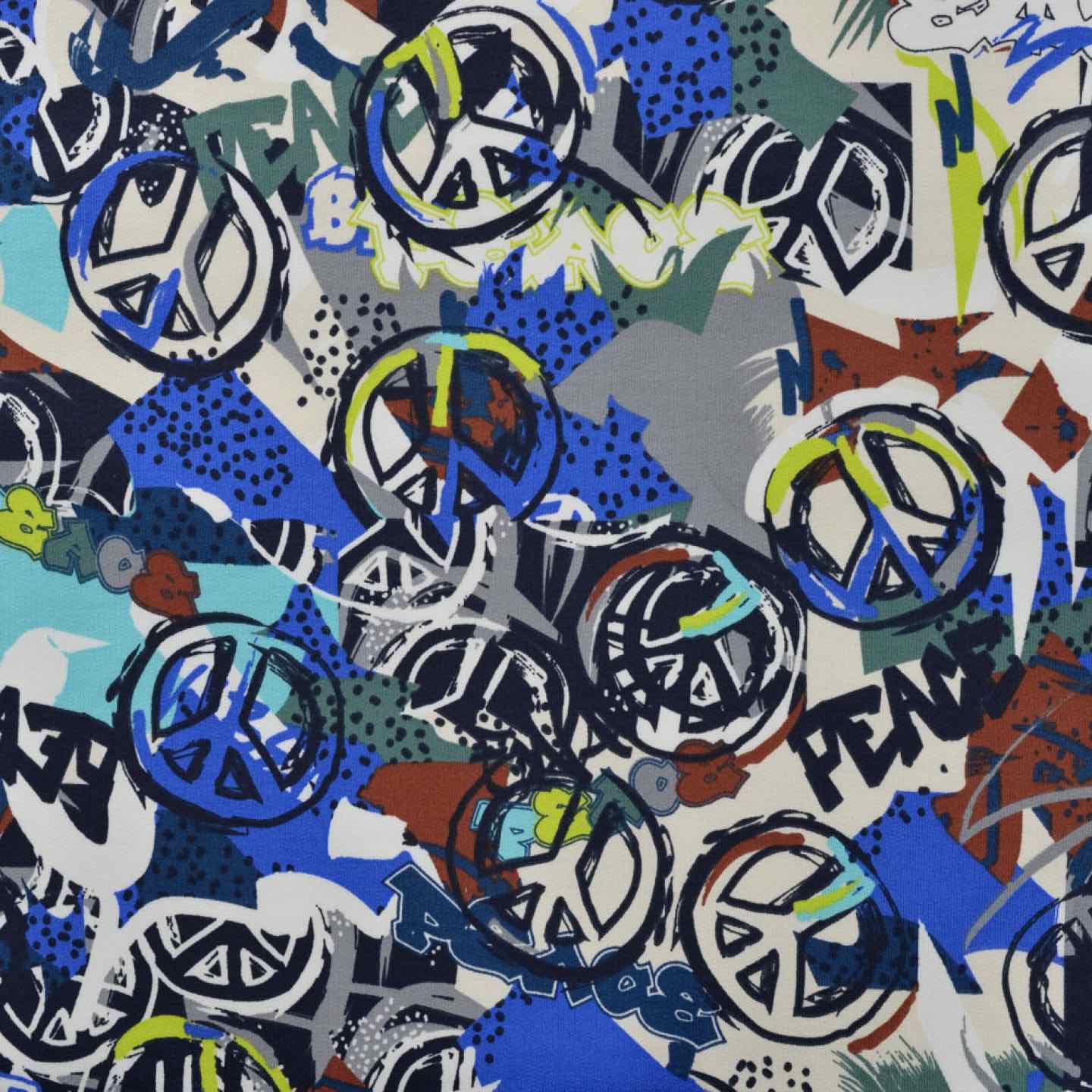 French Terry, Sommersweat, Peace Zeichen, Blau / Grau – Bild 3