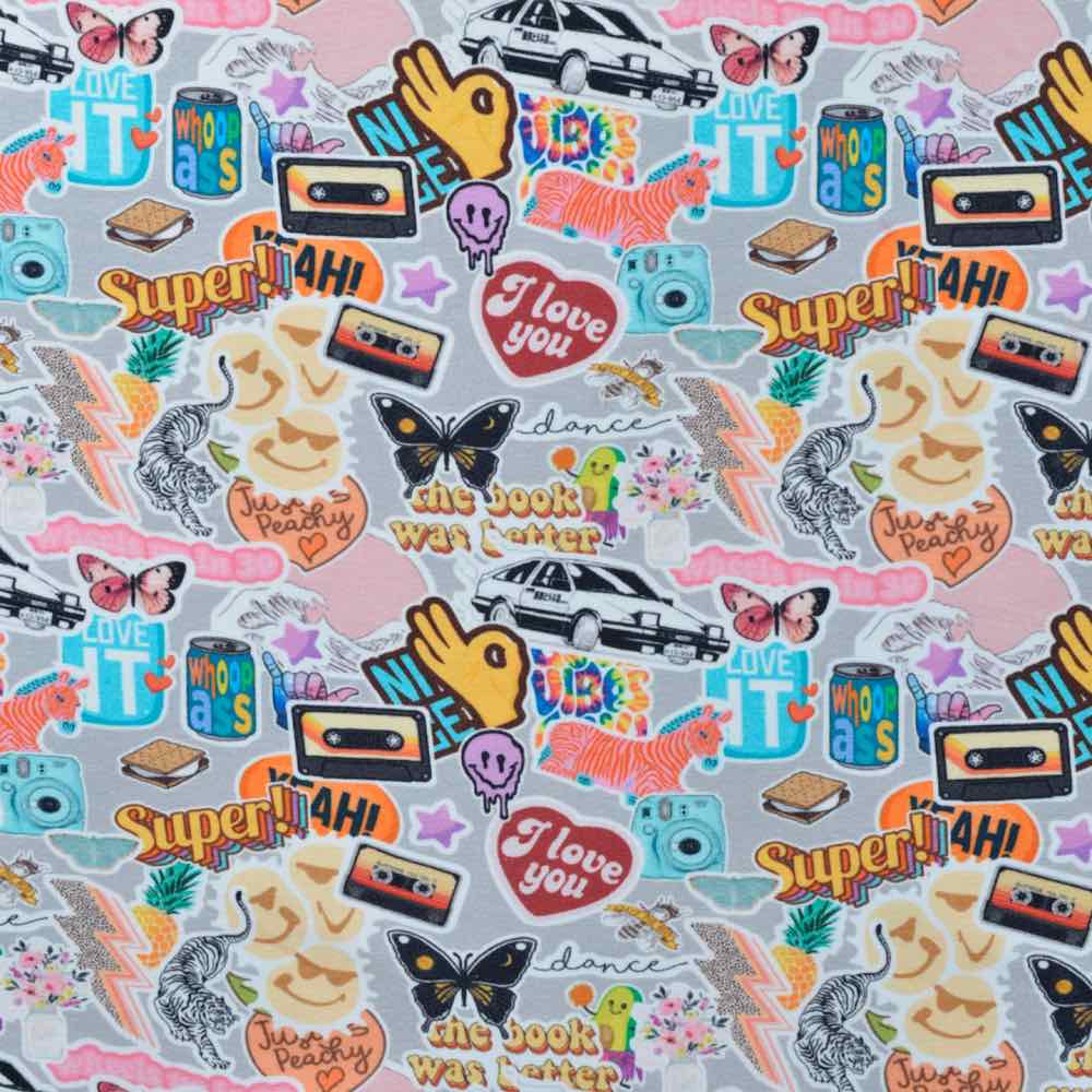 Jersey, Sticker, Good Vibes, Rosa auf Hellgrau – Digitaldruck