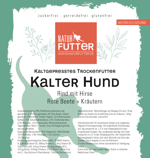 Naturfutter Kalter Hund, Rind & Hirse, kaltgepresstes Trockenfutter hoher Fleischanteil, monoprotein, ohne Getreide & ohne Zucker, produziert mit Strom aus eigener Wasserkraft (100g, 1kg, 5kg, 15kg) – Bild 8