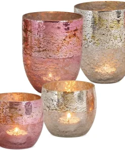 Kerzengläser Windlichter Bauernsilber Teelichtgläser creme & rosa 2er Set 2 Gr