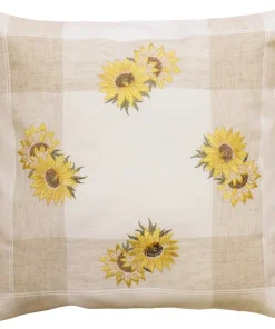 Kissenbezug Kissenhülle Sonnenblumen Streifen beige & Stick bunt 1 Stk 40×40 cm