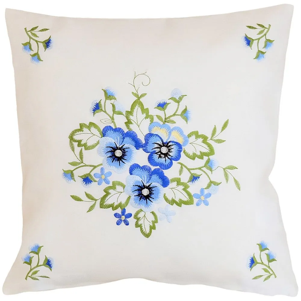 Kissenbezug Kissenhülle Stiefmütterchen weiß & Stick blau 1 Stk 40×40 cm – Bild 2