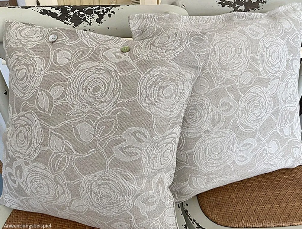 Kissenhülle Heimtextilien LYDIA Natur Rosen beige creme 46×46 cm Landhaus 1 Stk – Bild 5