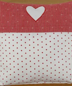 Kissenhülle Heimtextilien Landhaus Premium ROSI weiß-rot Punkte Borte rot Herz 40×40