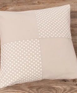 Kissenhülle Heimtextilien Landhaus Premium TRAUDL Patchwork Herzen beige weiß 40×40
