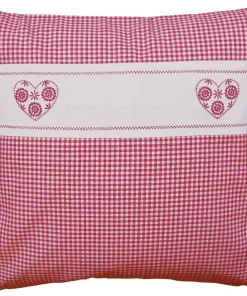 Kissenhülle Kissenüberzug Landhaus rot weiß kariert & Herz Sofakissen 40×40 cm