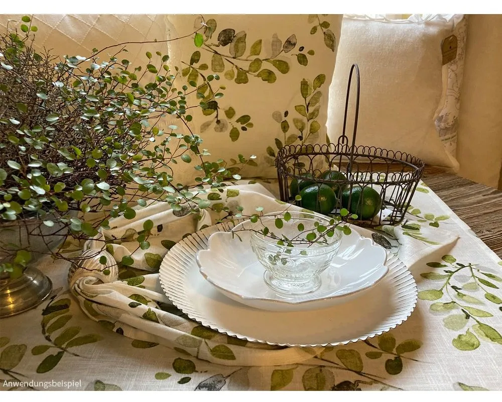 Kissenhülle Textilien NELIA Blätter ivory grau Landhaus 50×50 cm Ramie 1 Stk – Bild 3