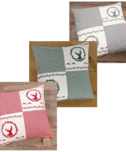 Kissenhüllen Heimtextilien Landhaus Premium RESI Karo & Hirsch 40×40 cm 3 Farben