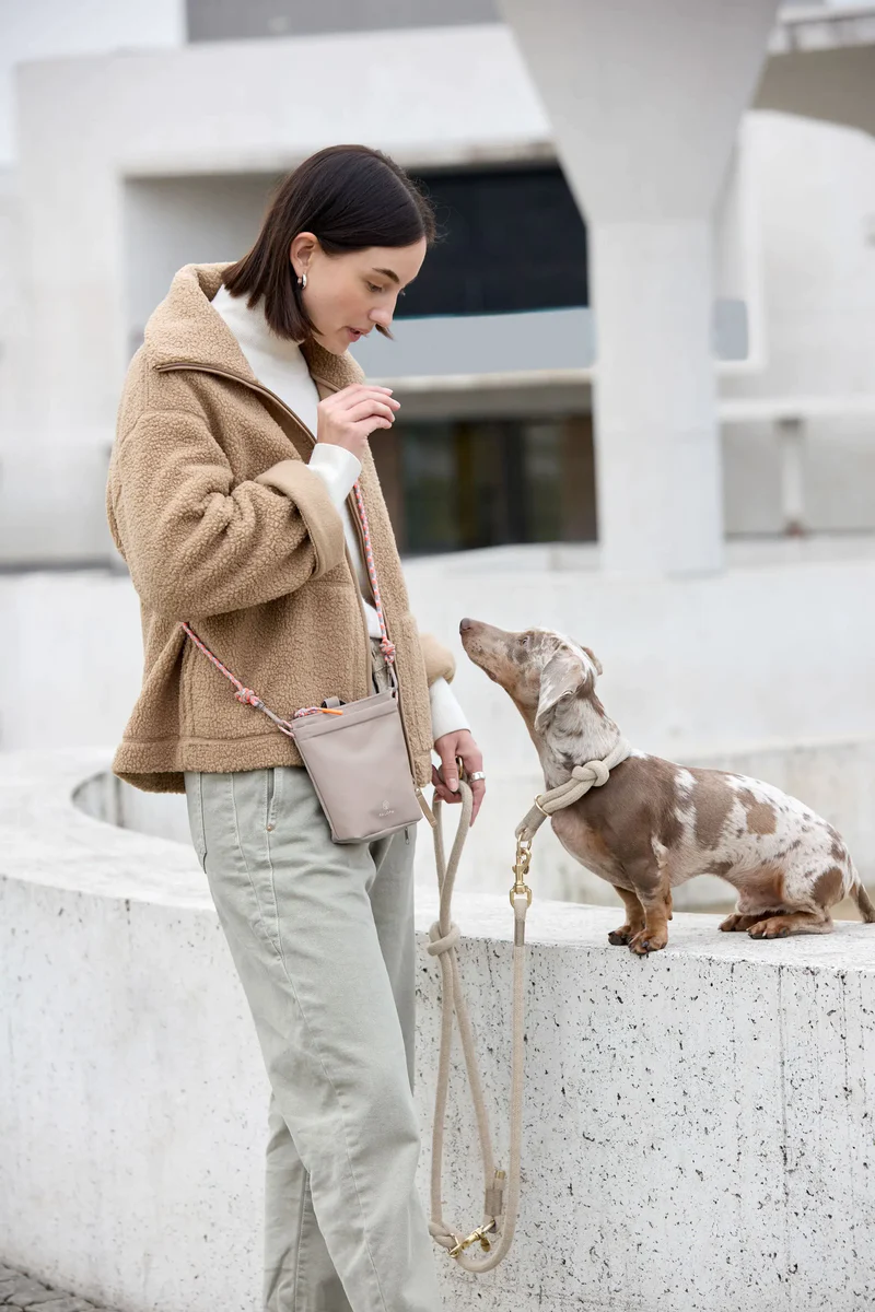 Palopa Leckerlibeutel – Karl, taupe (längenverstellbare Kordel grau/orange/pastell lila) – Bild 2