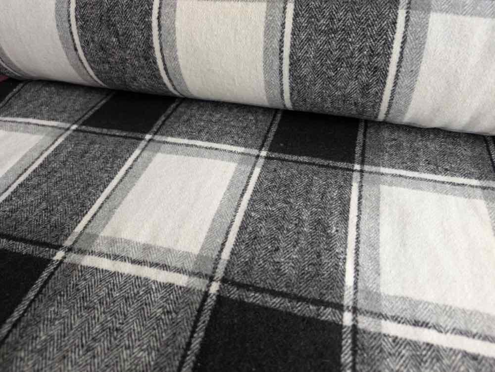 Leichter Mantelflausch, Wollstoff, Karo, Schwarz/Grau – Bild 3