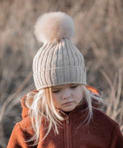 Huttelihut –  Mütze mit PomPom „WARMY“, Lammwolle, sand