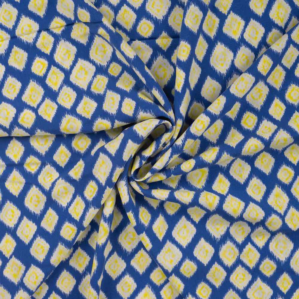 Viskose Stoff – grafische Musterung Blau / Gelb – Bild 3