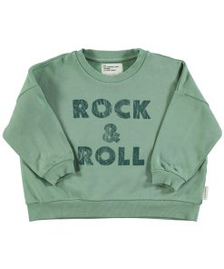 PiuPiuChick – Sweatshirt, GREEN w/ „rock& roll“ print, Biobaumwolle
