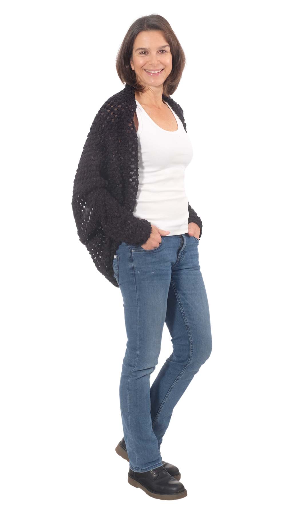 Strickstoff, Lochstrickerei, Wabenoptik, Ecru / Wollweiß – Bild 4