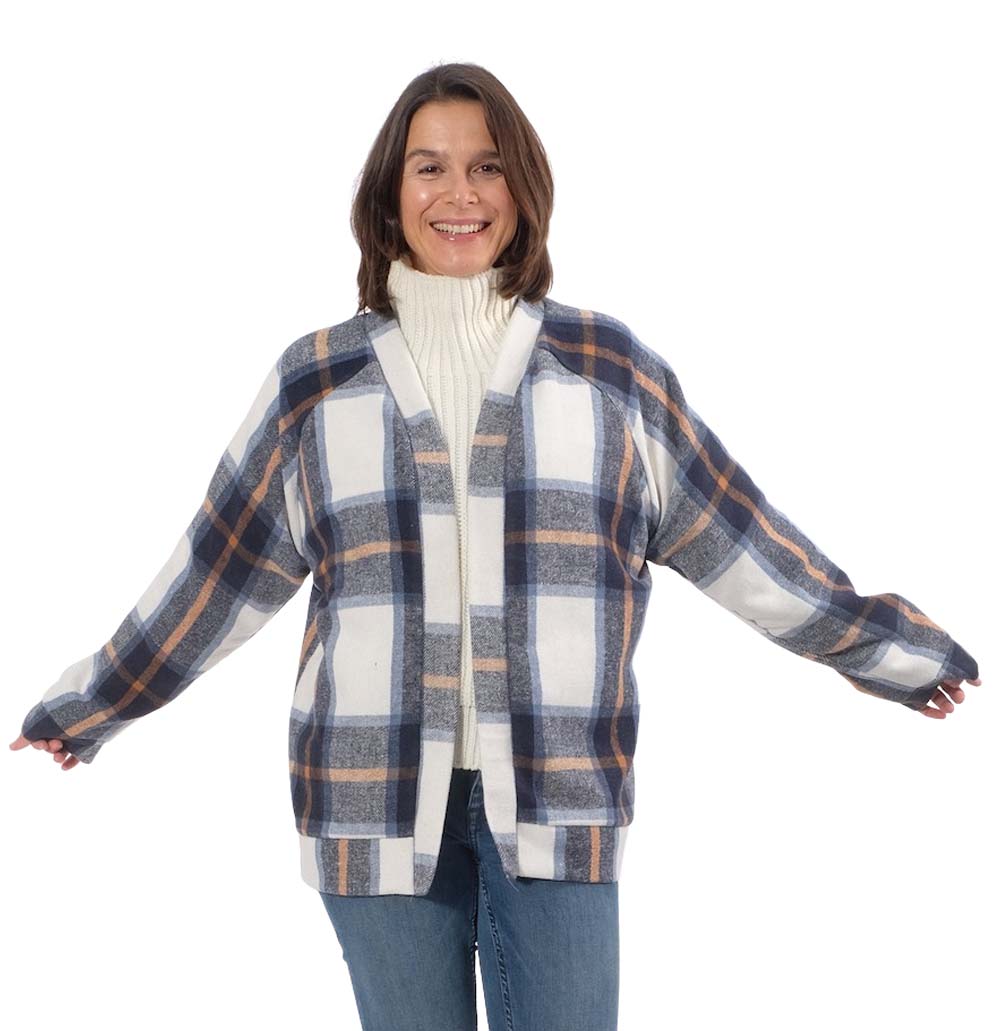 Leichter Mantelflausch, Wollstoff, Karo, Schwarz/Grau – Bild 6